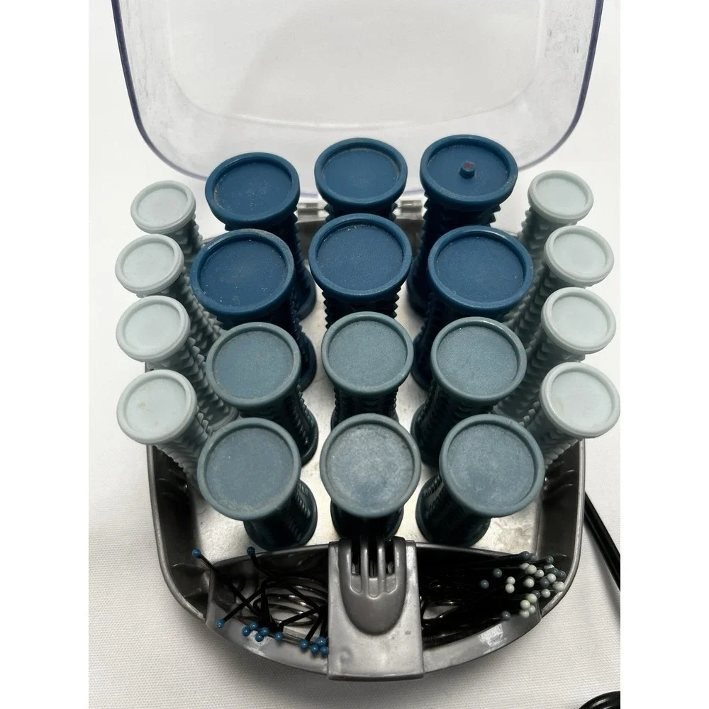 Conair hs34xam heated hair setter roller set blue gray 20 rollers clips